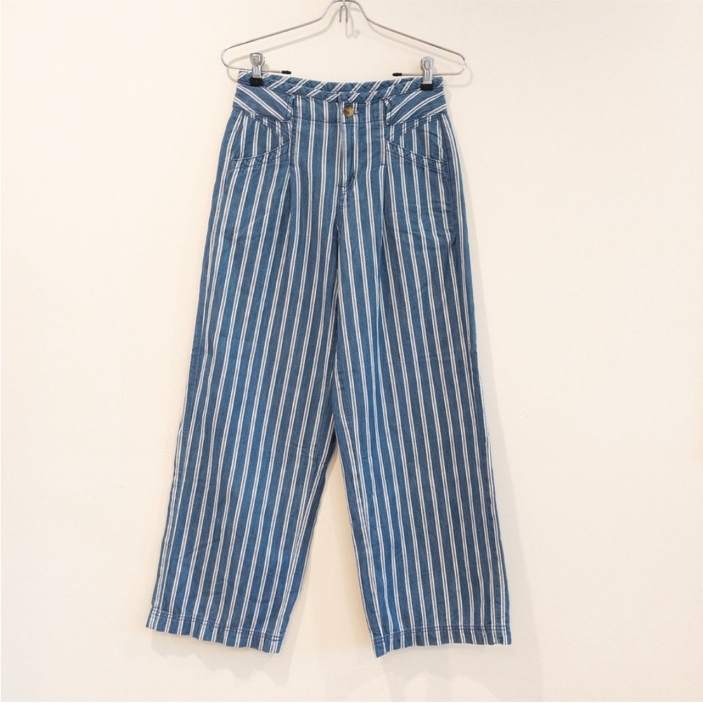 American Eagle Outfitters Blue and White Striped Pants Pleated size 00 - Picture 2 of 9
